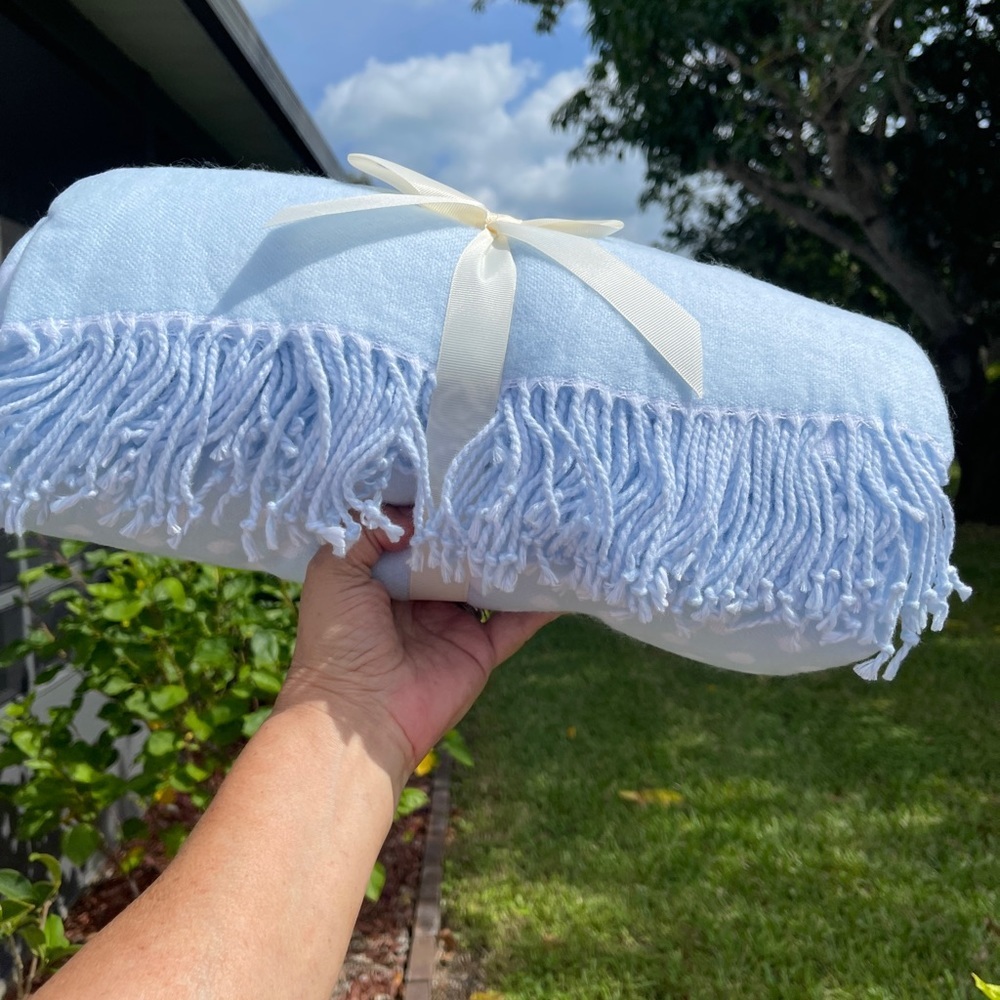 HOME REFLECTIONS Dot Throw with Fringe In Baby Blue - Picture 6 of 7